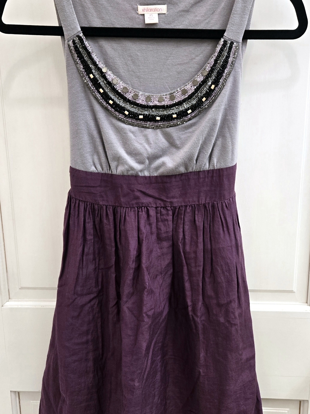 Xhilaration Women's Purple & Gray Beaded Tank Dress-X-small